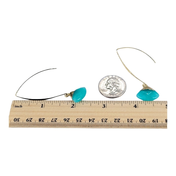 New Eleven Wings Aqua Amazonite Earrings Artisan Dangle Pierced Wire Dai… - Picture 8 of 9